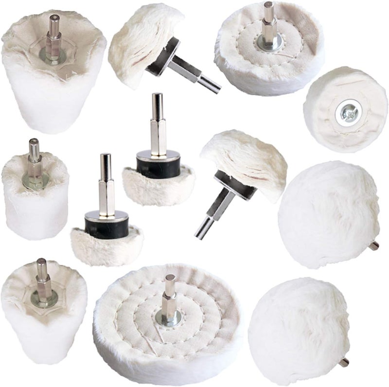 Medoon Polishing Pad Buffing Wheel Kit White Flannelette 12 Pack, for Drill for Metal Aluminum Stainless Steel Chrome Wood Plastic Ceramic Glass Woods Fabric Cotton Machine Jewelry etc - Image 1